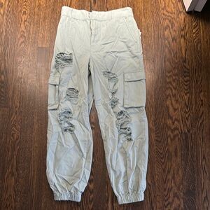 Distressed Cargo Joggers in Dusty Blue
